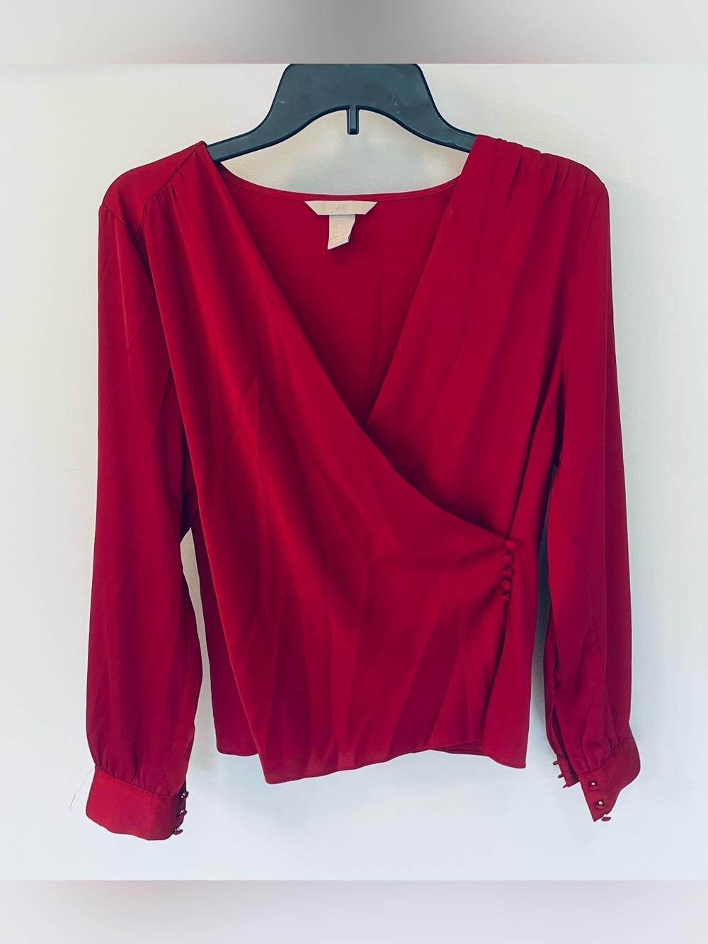 H&M Red Draped Wrap-Style Blouse